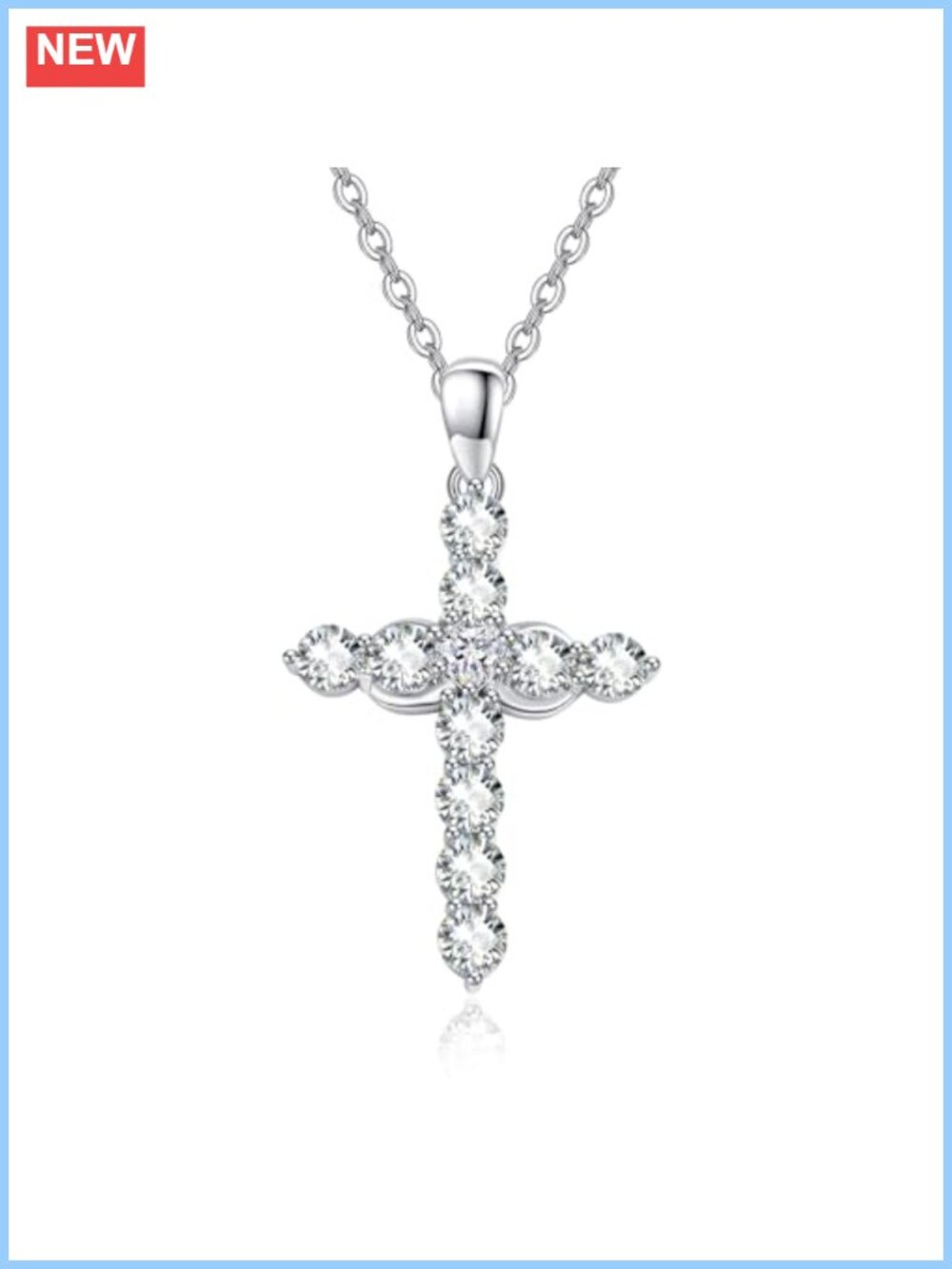S925 Sterling Silver Cross Pendant Necklace 18in Adjustable Moissanite